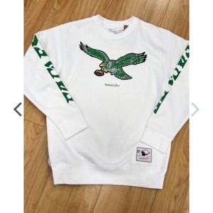 MITCHELL AND NESS PHILADELPHIA EAGLES WHITE RINGS LONG SLEEVE CREW SWEATSHIRT